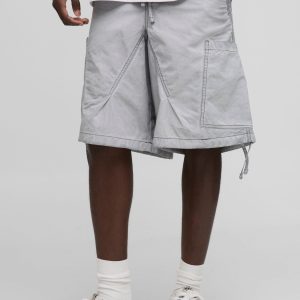 Elasticated Waist Parachute Oil Washed Cargo Shorts