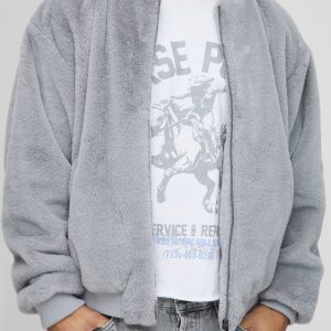 Regular Fit Faux Fur Bomber Jacket