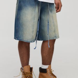 Regular Fit Panelled Embroidered Jorts