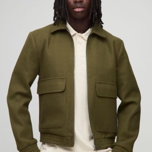Regular Fit Melton Zip Through Harrington Jacket