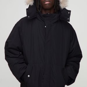 Oversized Faux Fur Trim Hooded Funnel Parka Jacket