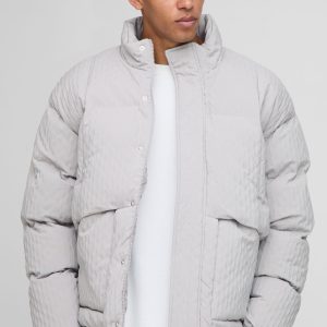 Oversized Fit Textured Funnel Neck Puffer Jacket