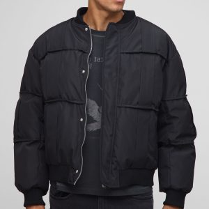 Oversized Fit Pleated Panel Bomber Jacket