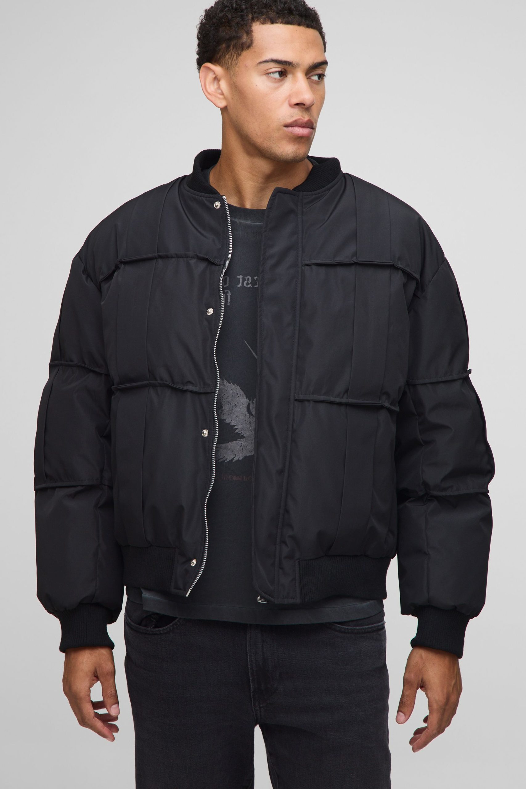Oversized Fit Pleated Panel Bomber Jacket