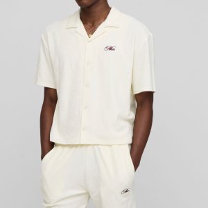 Oversized Boxy Revere Man Embroidered Towelling Shirt & Short Set