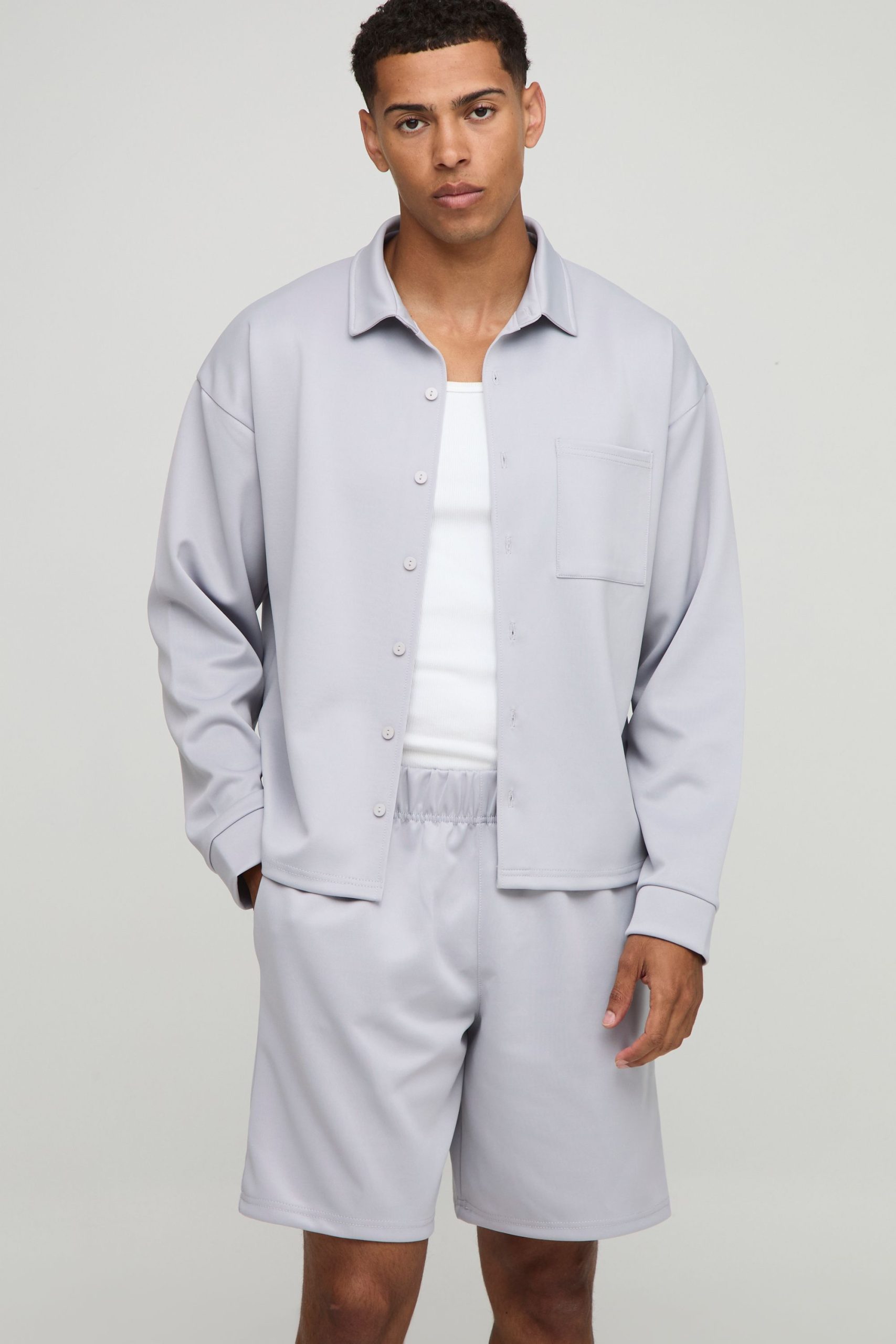 Oversized Scuba Shirt and Relaxed Short Set