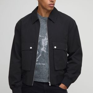 Regular Fit Technical Utility Cargo Pocket Harrington Jacket