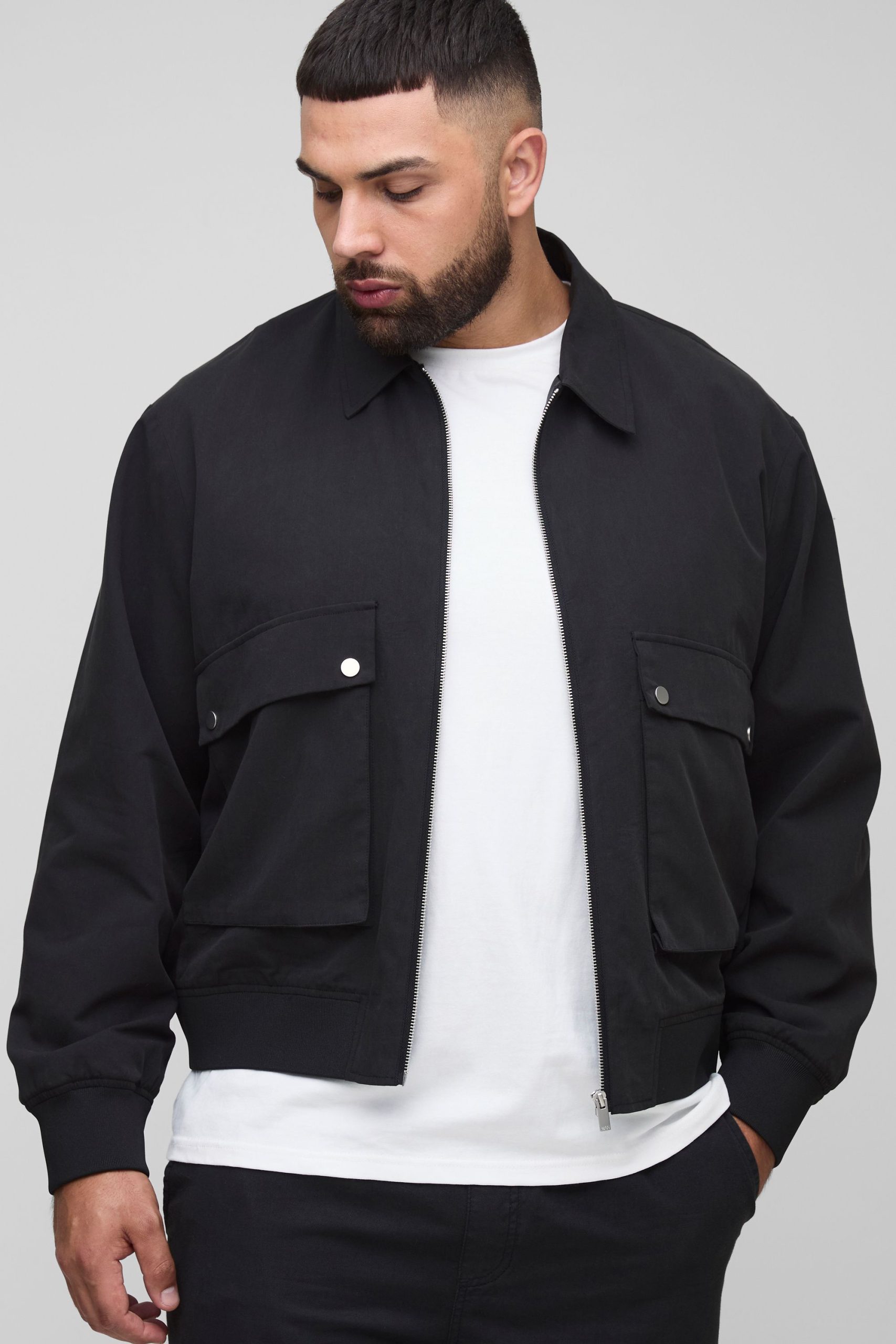 Plus Boxy Technical Utility Cargo Pocket Harrington Jacket