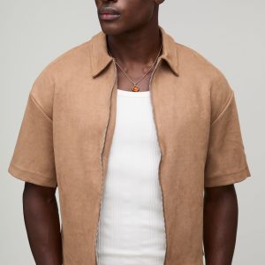 Oversized Faux Suede Boxy Shirt