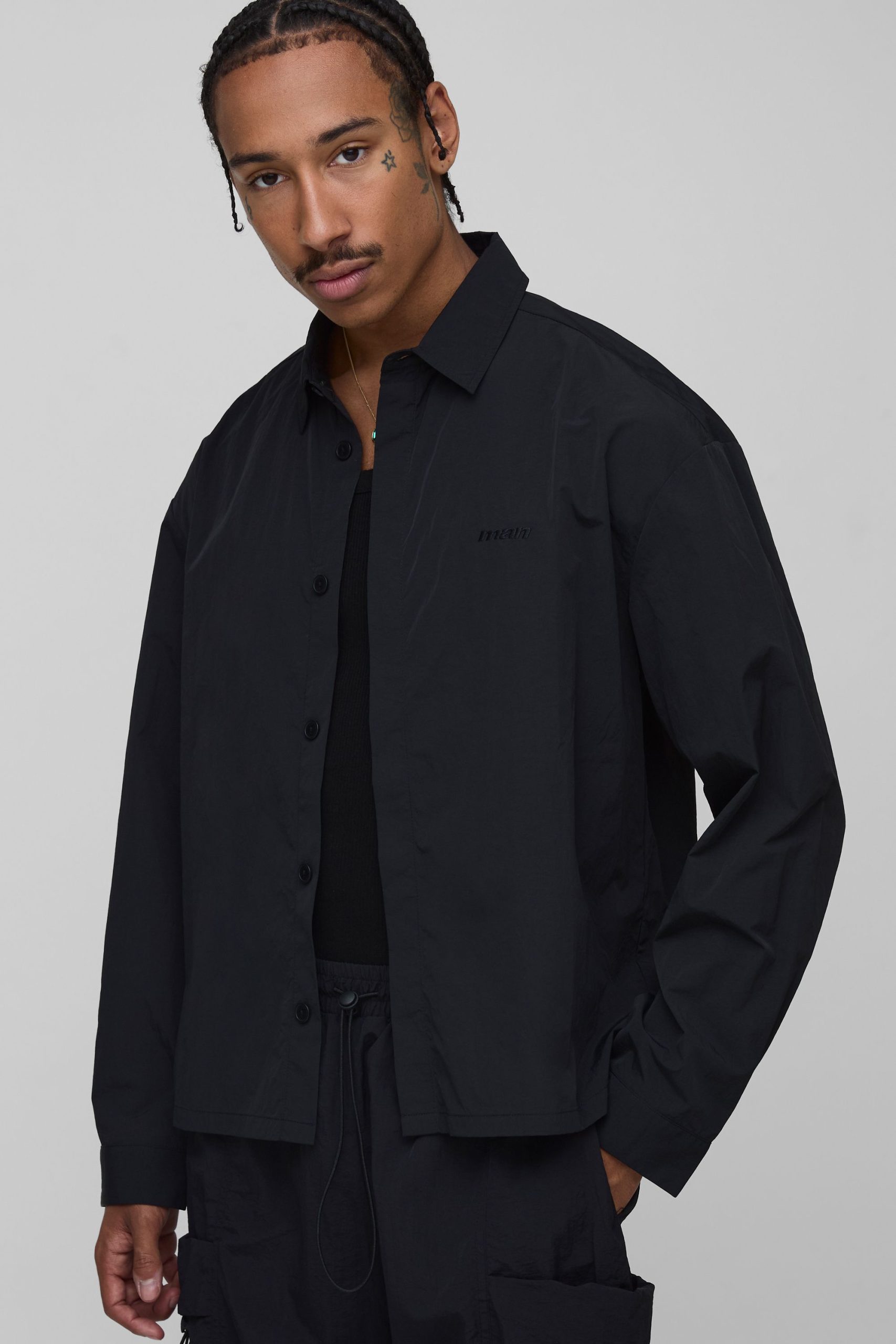 Oversized Concealed Placket Crinkle Shirt