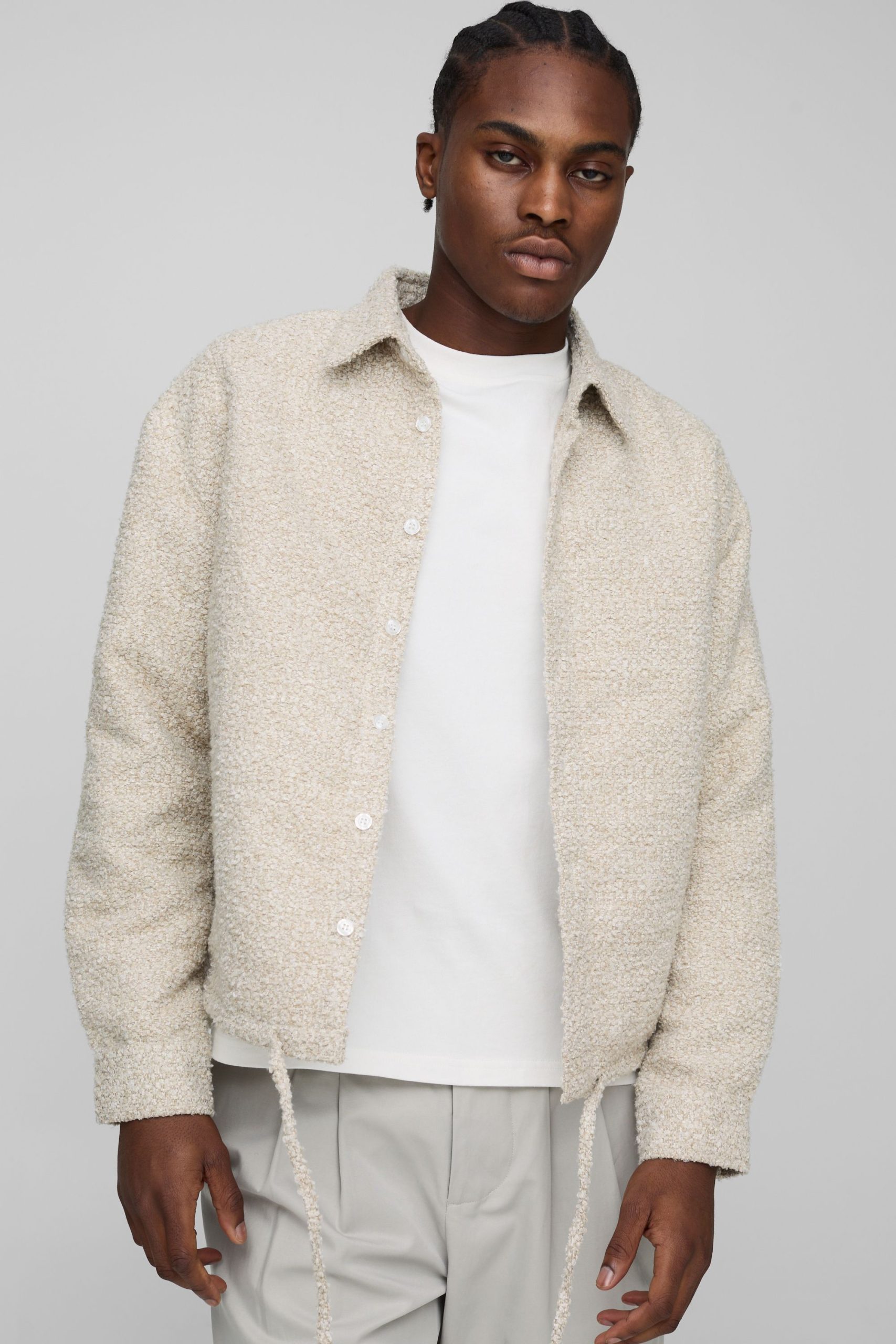 Regular Bungee Hem Boucle Overshirt