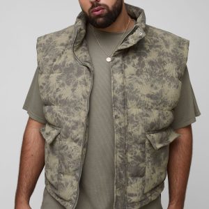 Plus Washed Cord Oversized Funnel Neck Gilet
