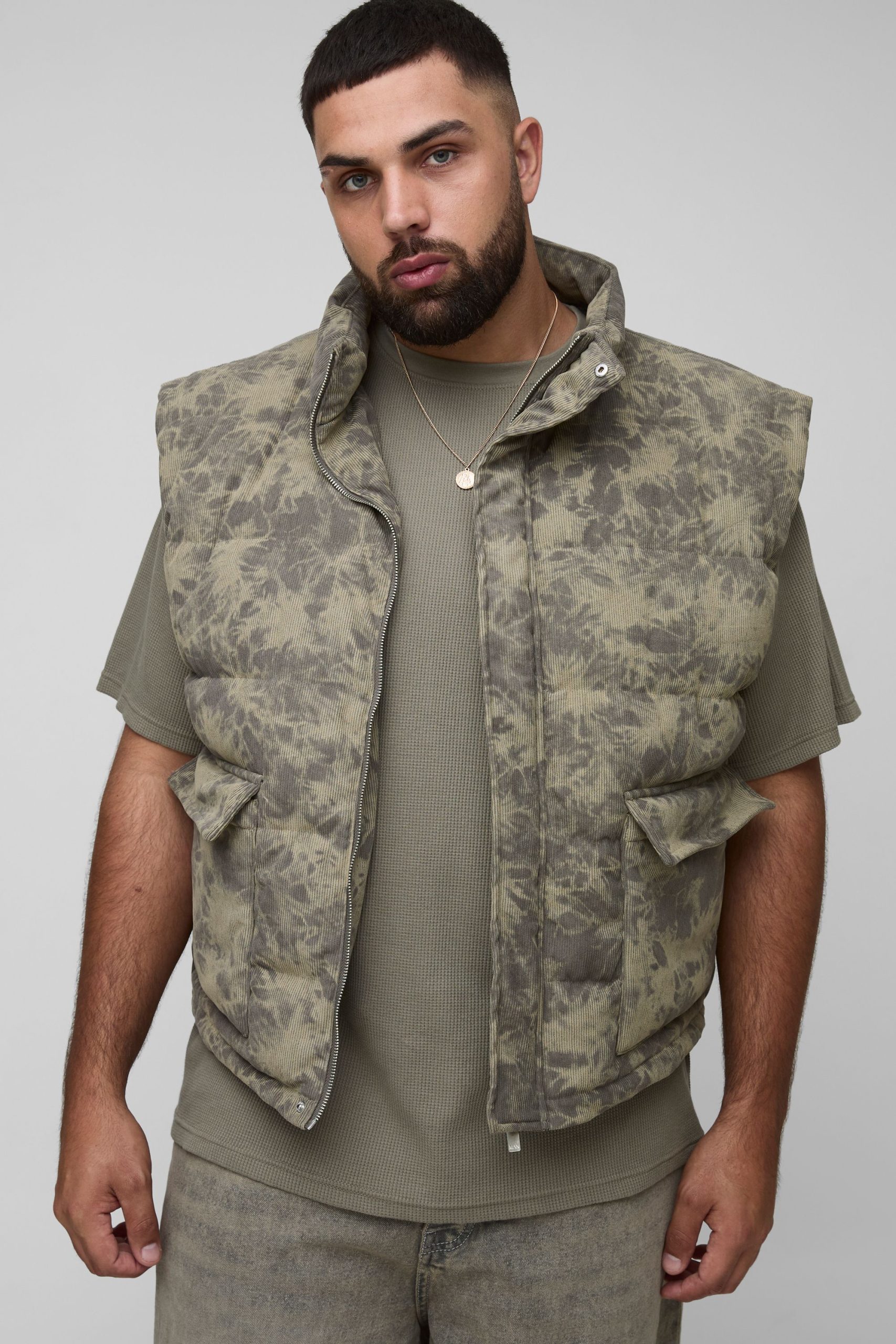 Plus Washed Cord Oversized Funnel Neck Gilet