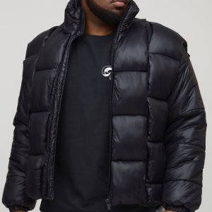 Plus High Shine Weft Oversized Funnel Neck Puffer Jacket