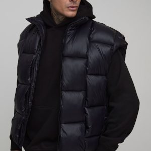 Tall High Shine Weft Oversized Funnel Neck Gilet