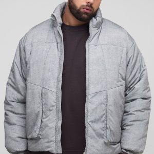 Plus Oversized Fit Washed Nylon Padded Funnel Neck Puffer Jacket