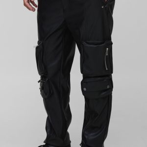 Tall Leather Look Skinny Extreme Cargo Pocket Trousers