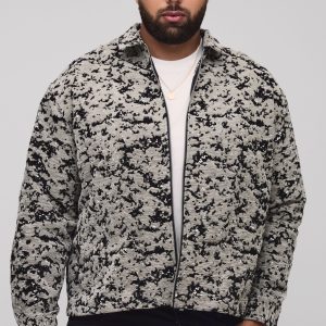 Plus Oversized Velvet Tapestry Long Sleeve Zip Up Overshirt