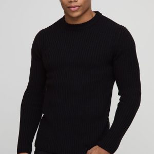 Muscle Fit Ribbed Knitted Jumper