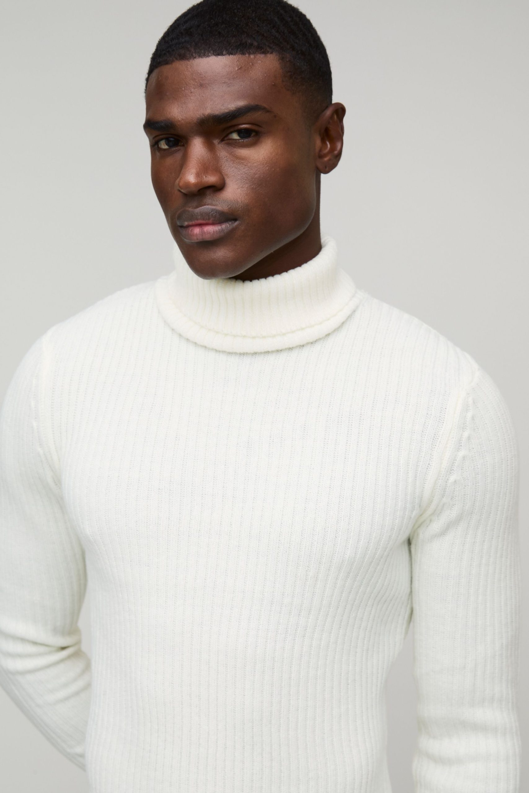 Muscle Fit Ribbed Roll Neck Knitted Jumper - Image 3