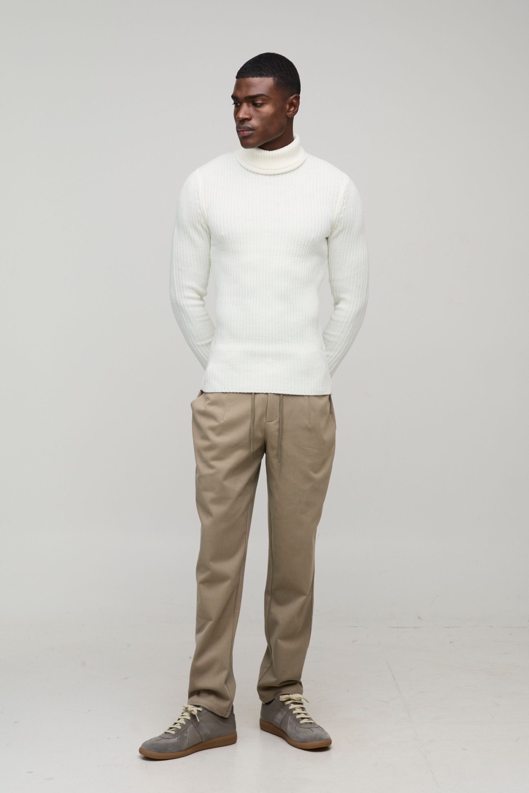 Muscle Fit Ribbed Roll Neck Knitted Jumper - Image 4