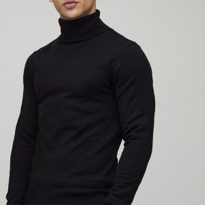 Muscle Fit Roll Neck Knitted Jumper