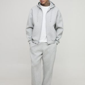 Tall Scuba Marl Embroidered Boxy Oversized Zip Through Hoodie