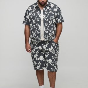Plus Floral Tapestry Oversized Short Sleeve Overshirt
