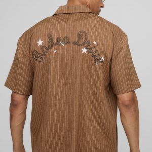 Oversized Man Embroidered Stripe Western Shirt
