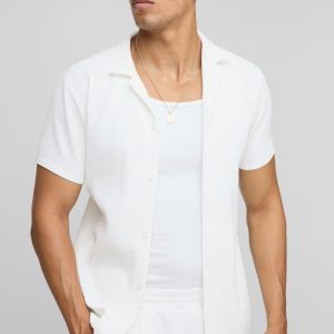 Short Sleeve Regular Revere Stretch Fit Pleated Shirt