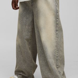 Plus Baggy Rigid Tinted Washed Denim Jeans