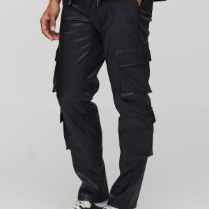 Fixed Waist Pleated PU Skinny Cargo Trouser