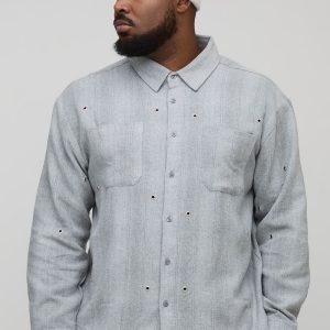 Plus Oversized Distressed Hardware Detail Flannel Check Shirt