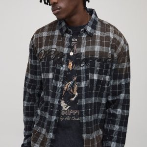Tall Oversized Boxy Official Distressed Flannel Check Shirt