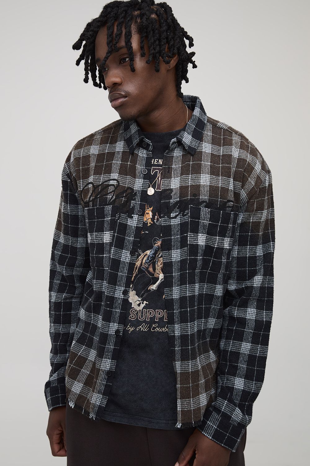 Tall Oversized Boxy Official Distressed Flannel Check Shirt