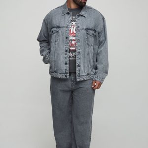 Plus Acid Wash Boxy Oversized Denim Jacket