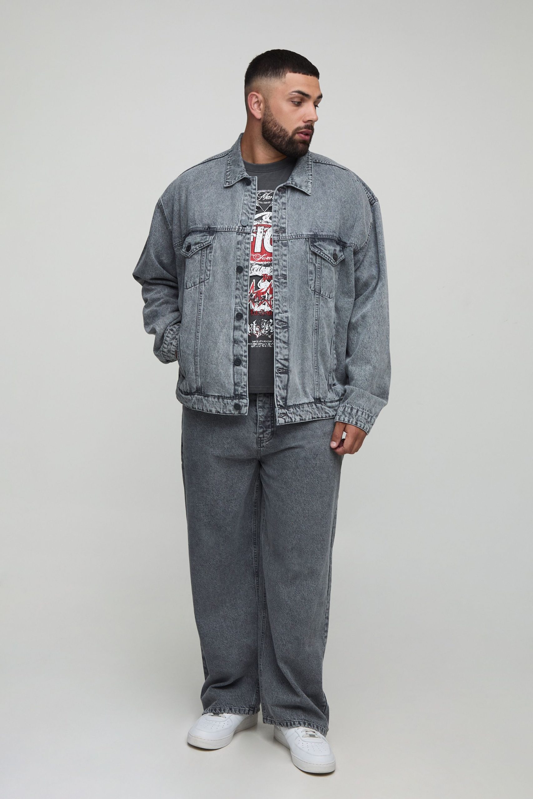 Plus Acid Wash Boxy Oversized Denim Jacket