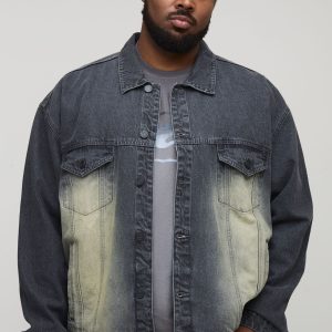 Plus Tinted Washed Boxy Oversized Denim Jacket