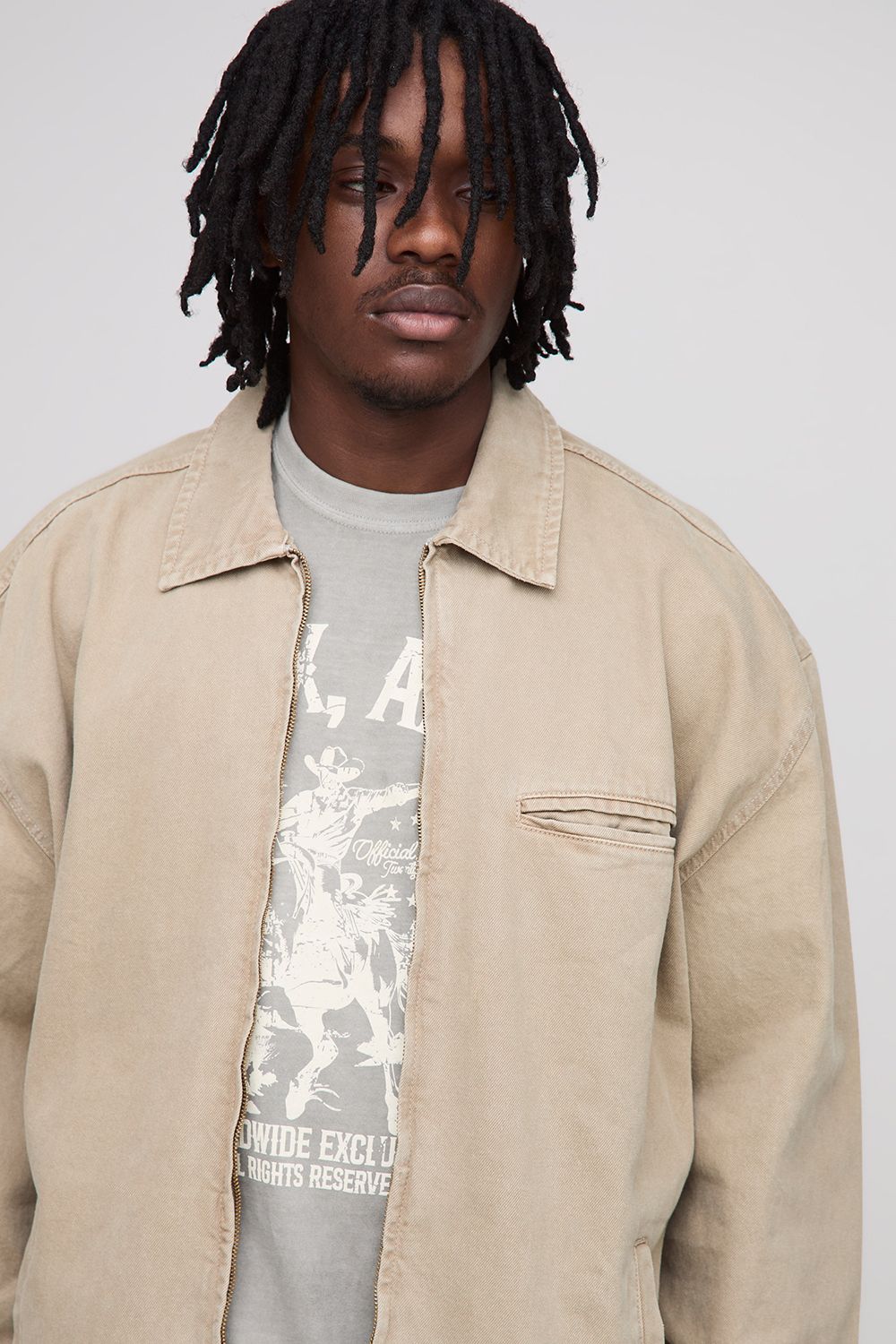 Tall Oversized Boxy Washed Zip Up Denim Overshirt - Image 3