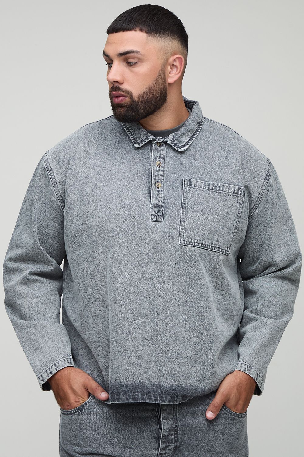 Plus Acid Wash Oversized Rugby Shirt