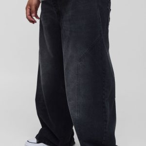 Plus Baggy Fit Washed Star Applique Jeans
