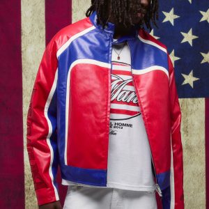 MAN Boxy Fit Colour Block Moto Biker Jacket