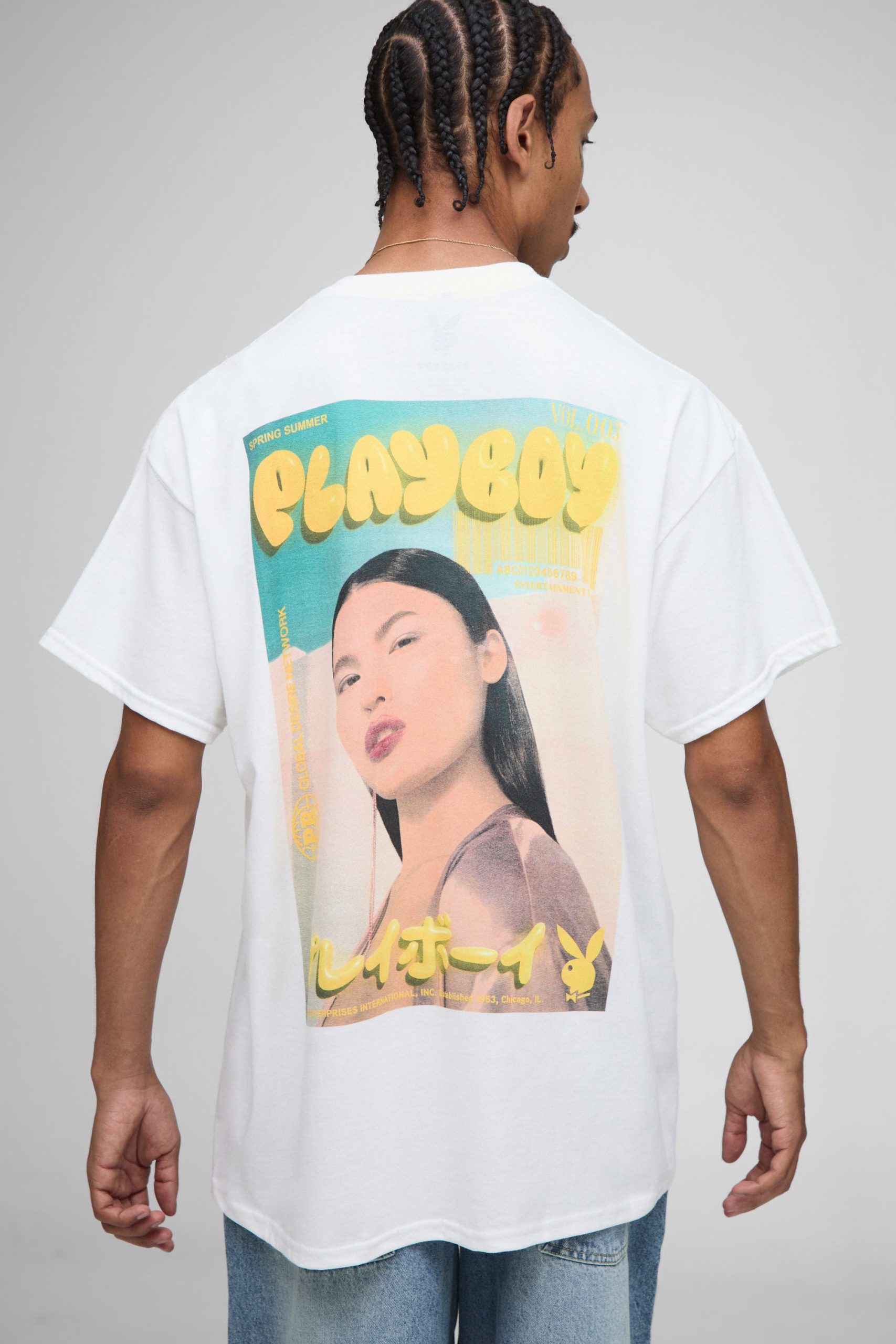 White Oversized Playboy License Printed T-Shirt
