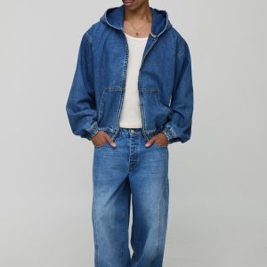 Oversized Boxy Washed Denim Hoodie