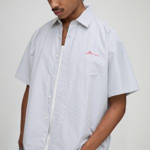 Man Oversized Stripe Cotton Short Sleeve Shirt