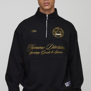 Tall Oversized Boxy Homme Quarter Zip Funnel Neck Sweatshirt