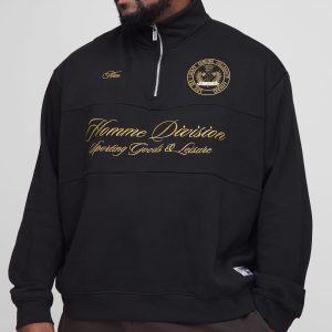 Plus Oversized Boxy Homme Quarter Zip Funnel Neck Sweatshirt