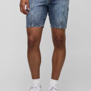 Straight Fit Vintage Washed Panelled Denim Shorts