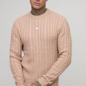 Tall Basic Muscle Fit Cable Knit Jumper