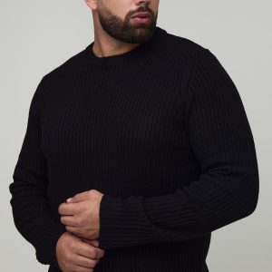 Plus Basic Regular Fit Ribbed Knitted Jumper